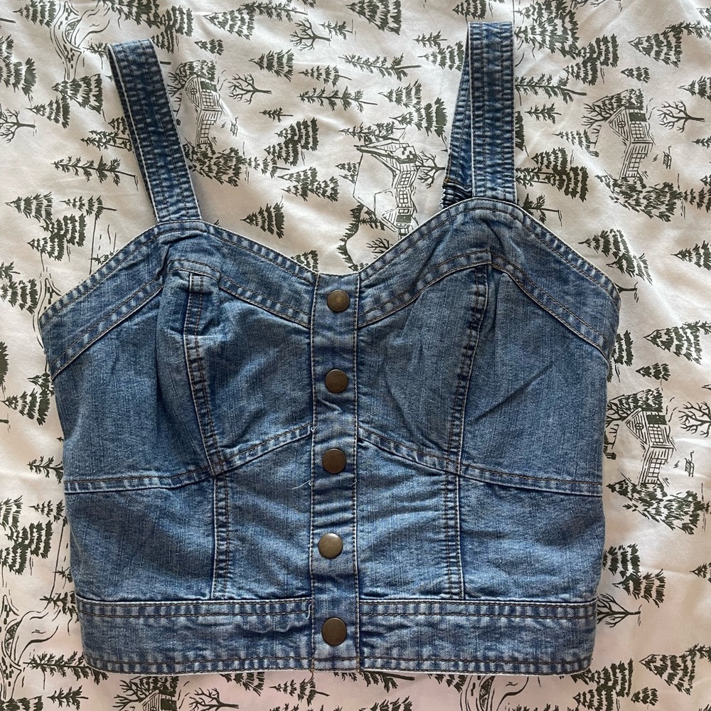 Denim Button-Up Crop Top